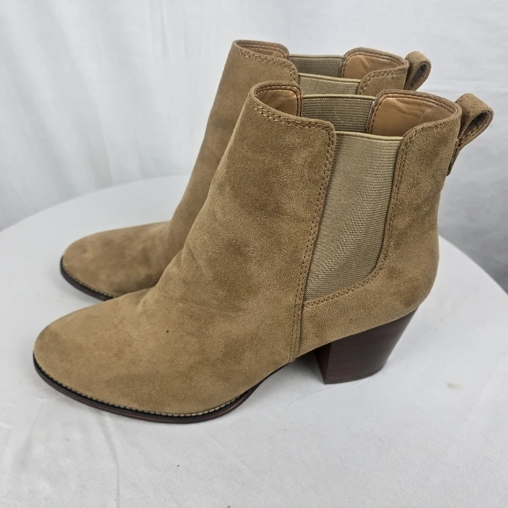 J.Crew Tan Suede Ankle Heeled Boots Sz 9
